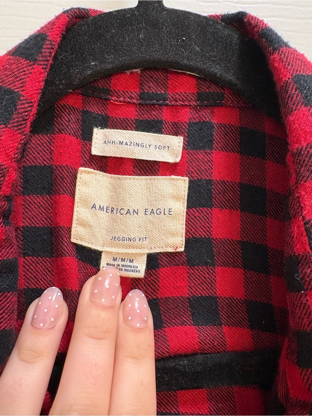 American Eagle Plaid Button-Front Peplum Top - Picture 3 of 6
